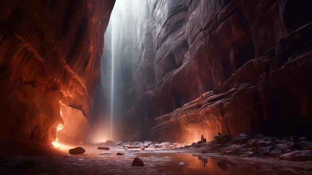 La luz del sol brillando en la cueva