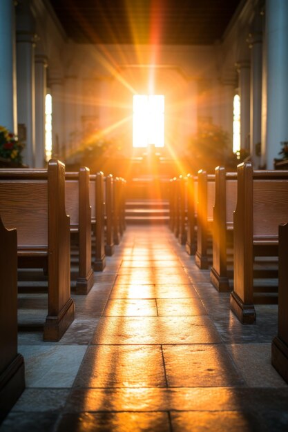 Foto la luz del sol brillando a través de la ventana de la iglesia