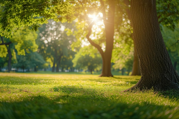 La luz del sol se filtra a través de los árboles en el parque