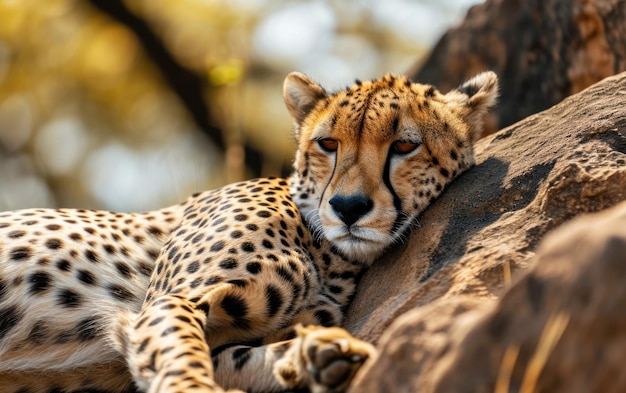Bajo la luz del sol, el guepardo elegante se relaja con gracia.