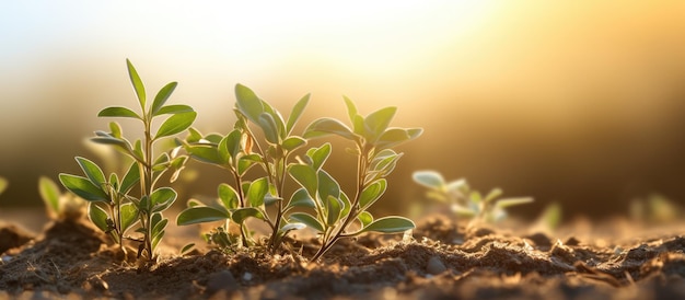 La luz del sol iluminando las plantas pequeñas Atriplex Halimus creando un hermoso telón de fondo natural con espacio