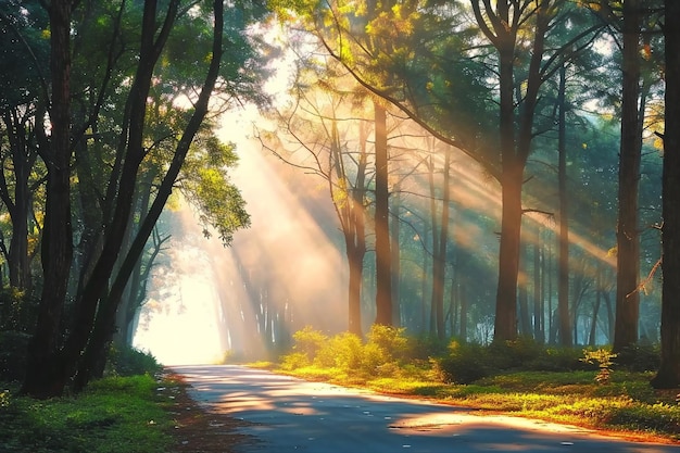 Foto la luz del sol a través de los árboles generativa ai