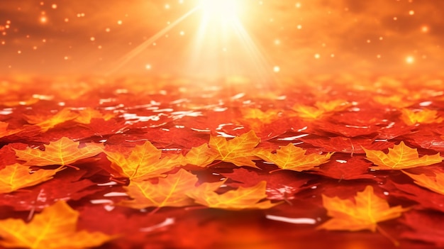 Luz solar de outono com folhas vermelhas isoladas de outono