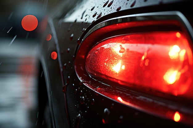 Luz traseira do carro na chuva