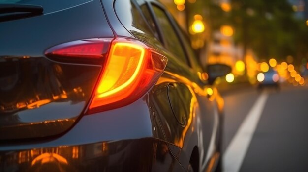 Luz trasera del coche urbano en el fondo de la calle