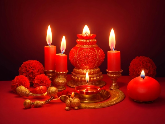 Luz de vela con un fondo de gradiente rojo para el festival de Diwali Arreglo generado por Ai Imagen