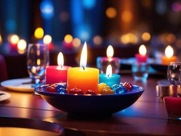 luz de las velas colorida con una linda pareja