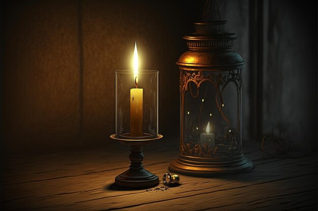 Luz de velas decorativas concepto romántico oscuro Copy Space Generative AI