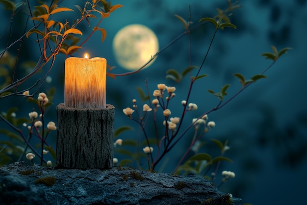 La luz de las velas bajo la luz de la luna en medio de la naturaleza