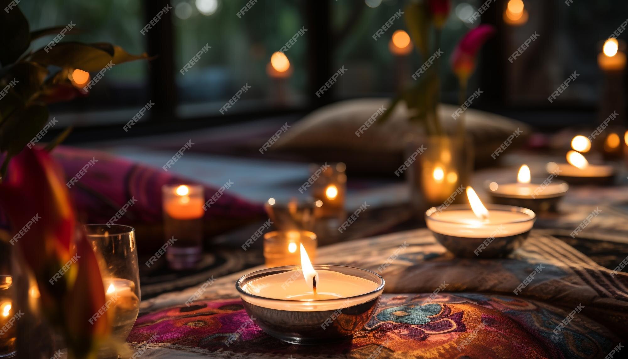 La luz de las velas románticas ilumina una mesa lujosa para una relajación  pacífica en el interior generada por inteligencia artificial