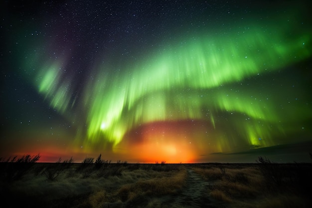 Luz verde da foto da aurora à noite