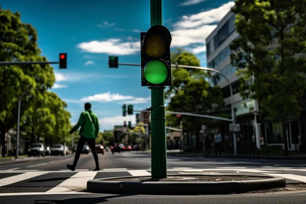 Foto una luz verde que está en un poste en la calle