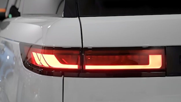 Luz vermelha traseira de um novo carro branco