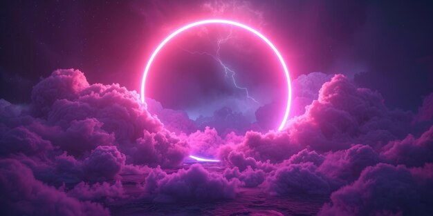 La luz violeta de neón ilumina una nube Ai generativa