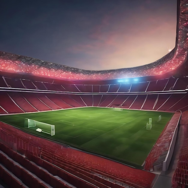 Luzes à noite e estádio de futebol renderização 3D