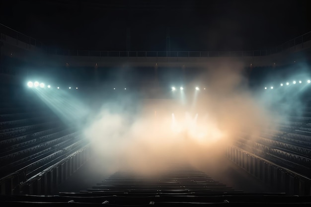 Luzes brilhantes da arena do estádio luzes e fumaça do estádio