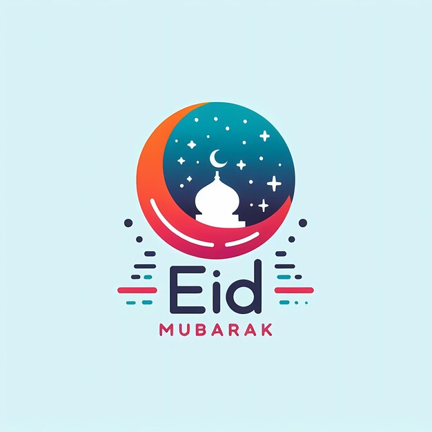 Luzes brilhantes Eid Mubarak Cores vibrantes iluminam o logotipo e o texto