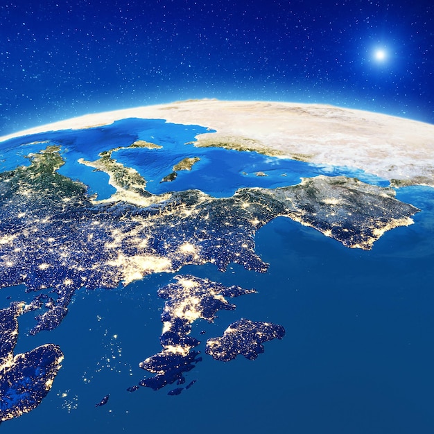 Luzes da cidade da Europa Ocidental Elementos desta imagem fornecidos pela renderização em 3D da NASA