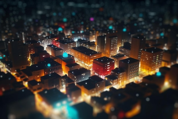 Luzes da cidade de cima Uma visão panorâmica de uma metrópole iluminada à noite