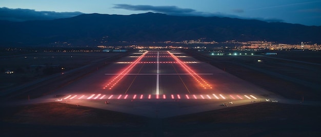 Foto luzes da pista do aeroporto à noite