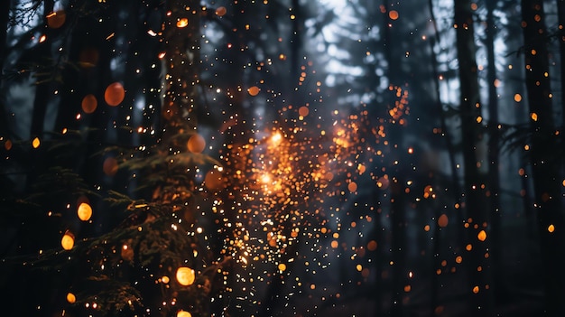 Luzes dançando na floresta noturna Mágica e encantadora Uma visão verdadeiramente bonita