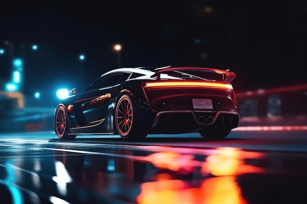 Luzes de carros com AI noturna de Speeding Sports Car