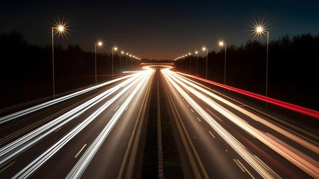 Foto luzes de carros em movimento na rodovia à noite exposição prolongada