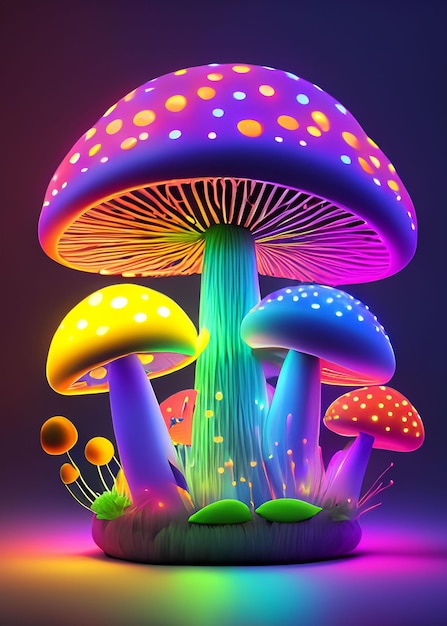 Luzes de cores brilhantes com cogumelos e fungos