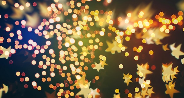 Luzes de fundo de lâmpadas: borrão de decorações de papel de parede de Natal concept.holiday cenário festival: círculo de brilho iluminado exibição de celebrações.