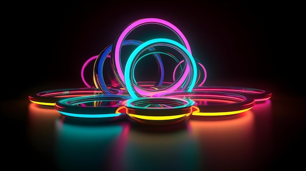 Luzes de néon em um círculo em um fundo preto