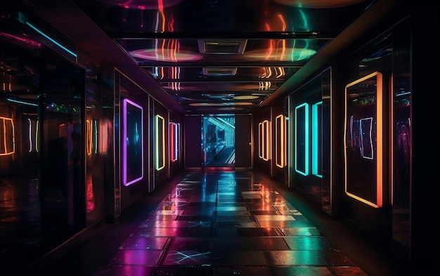 Luzes de neon em um túnel generative ai