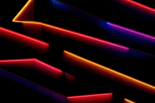 Foto luzes de néon lasers retrô cyberpunk e sobreposições de luz isoladas em fundo preto