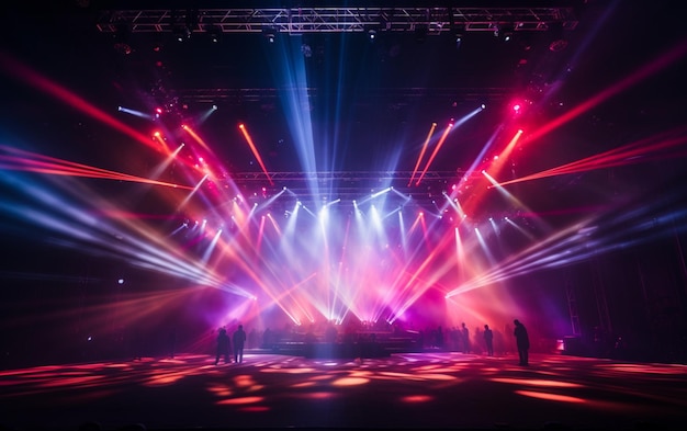 Luzes de palco em equipamentos de iluminação de concertos com feixes multicoloridos