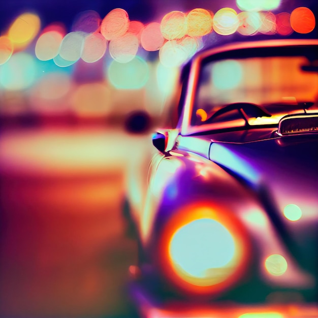 Luzes do carro desfocadas e desfocadas em movimento Bokeh abstrato das luzes da cidade moderna