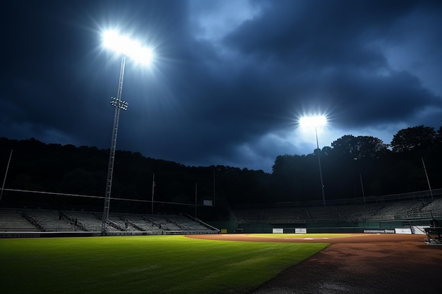 Luzes do estádio iluminando um campo de beisebol