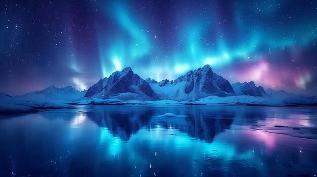 Luzes do Norte e montanhas cobertas de neve nas ilhas Lofoten Noruega Aurora boreal Generative AI