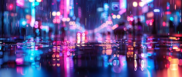 Luzes elétricas Muse Neon Artista digital moderno Criando uma paisagem de realidade virtual Pintura digital chuvosa Backlights Profundidade de campo efeito bokeh Tiro macro