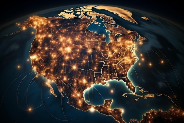 Luzes noturnas dos Estados Unidos da América vistas do espaço em uma imagem astronômica impressionante
