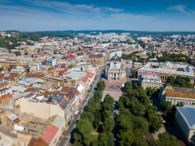 Lviv ucrânia panorama do centro da cidade vista panorâmica da parte histórica da cidade de drone