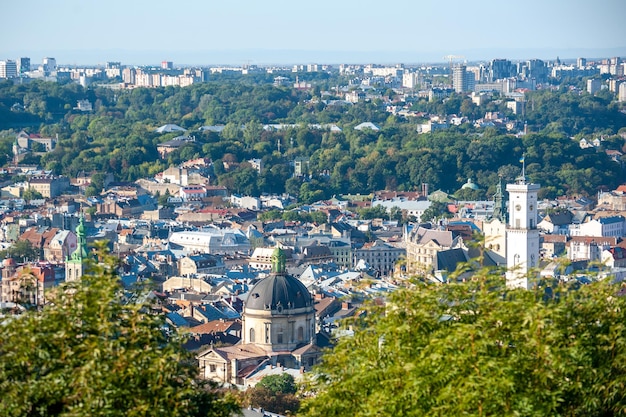 Lviv Ukraine Blick auf das historische Stadtzentrum aus der Vogelperspektive