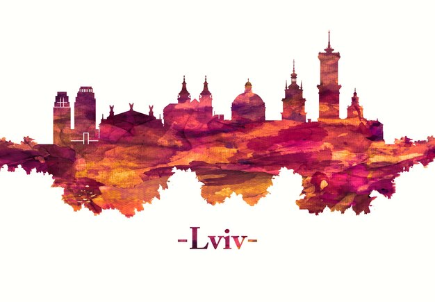 Lviv Ukraine Skyline in rot