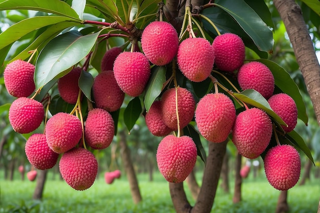 Lychee Lichi fresco en el huerto del norte de Tailandia