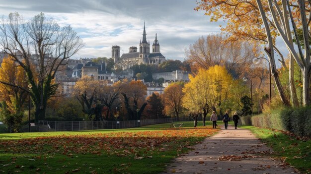 Foto lyon, frança e a basílica de notre-dame de fourviere do jardin des plantes