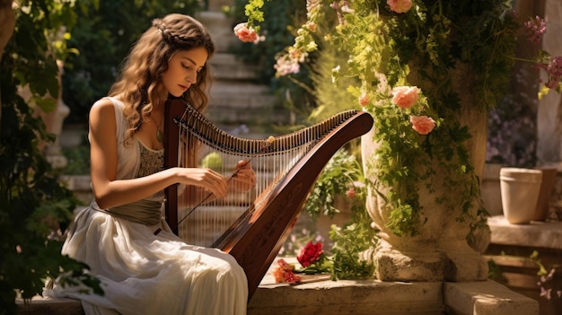 Lyre-Spieler in der griechischen Gartenmusik verursacht Flora zu blühen mythische Kreaturen verzaubert