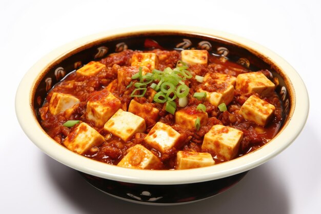 Ma Po Tofu-Gericht auf weißem Hintergrund