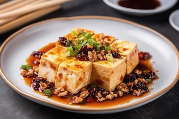 Ma Po Tofu en placa blanca IA generativa