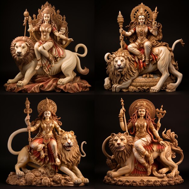 Foto maa durga está sentada en el león