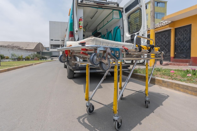 Maca ao lado de uma ambulância na rua