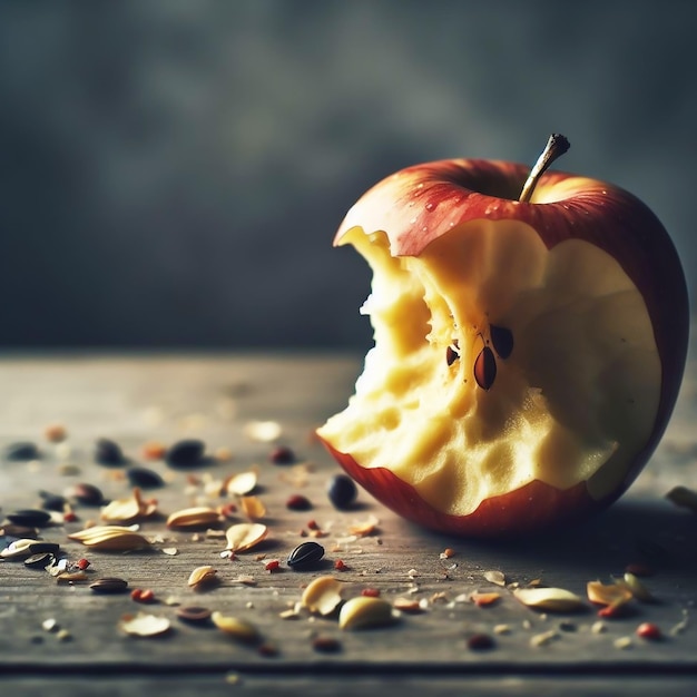 Foto maçã com uma mordida isolada em fundo alimentação saudável gerada por ia