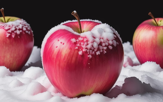 Maçã de neve rosa e fundo preto